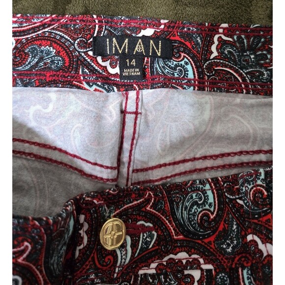 IMAN Women's Zip Up Boot Cut Paisley Pants Dark Red Size 14 - Picture 5 of 6